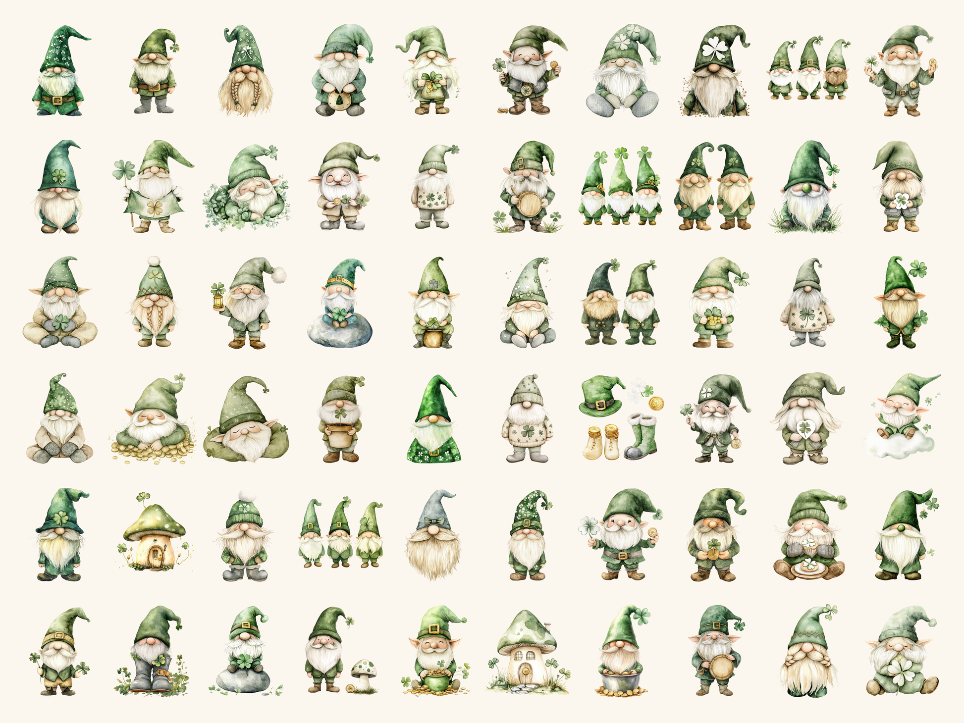 Shamrock Gnomes Watercolor Clipart