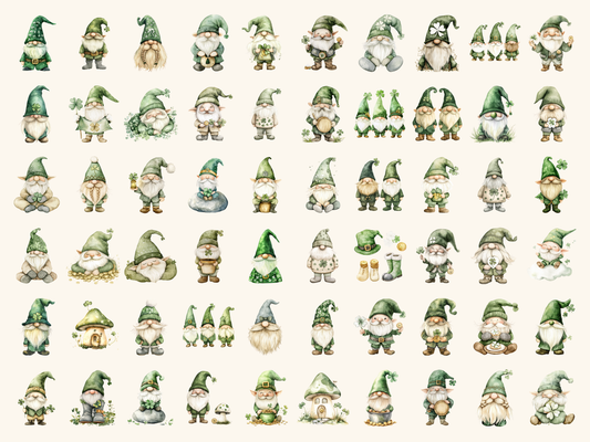 Shamrock Gnomes Watercolor Clipart