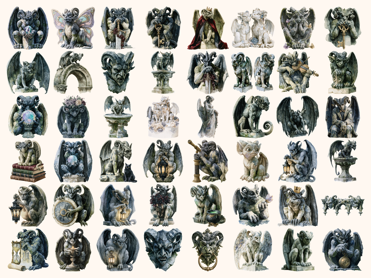Gargoyles Watercolor Clipart
