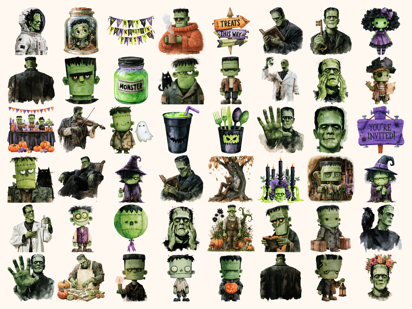 Frankenstein Watercolor Clipart