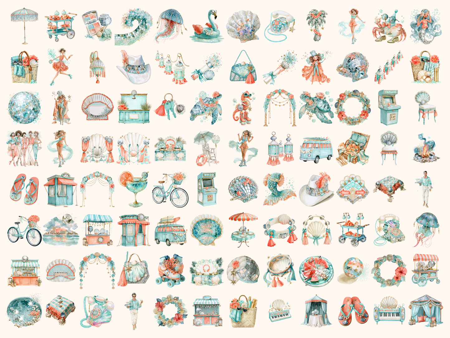 Coastal Disco Watercolor Clipart