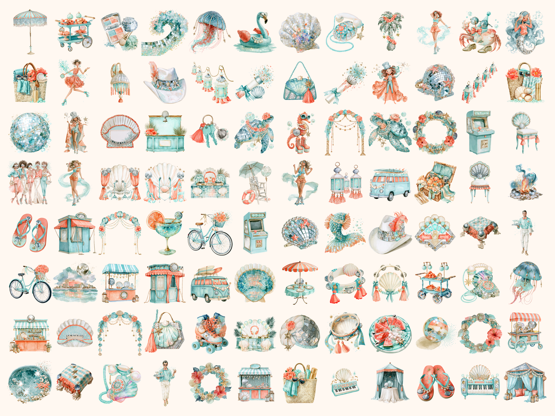 Coastal Disco Watercolor Clipart