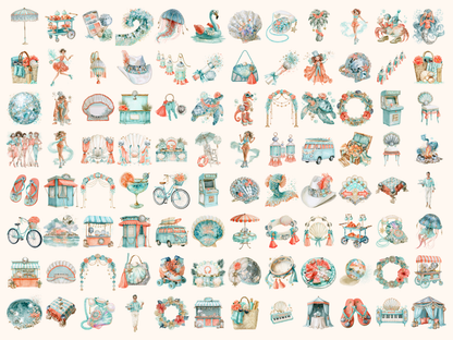 Coastal Disco Watercolor Clipart