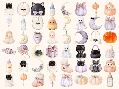 Halloween Baby Shower Watercolor Clipart