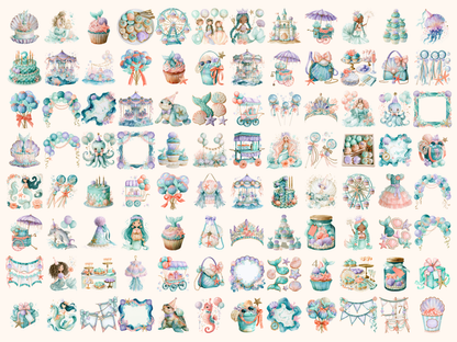 Mermaid Birthday Watercolor Clipart
