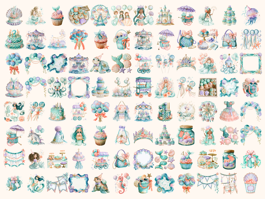 Mermaid Birthday Watercolor Clipart