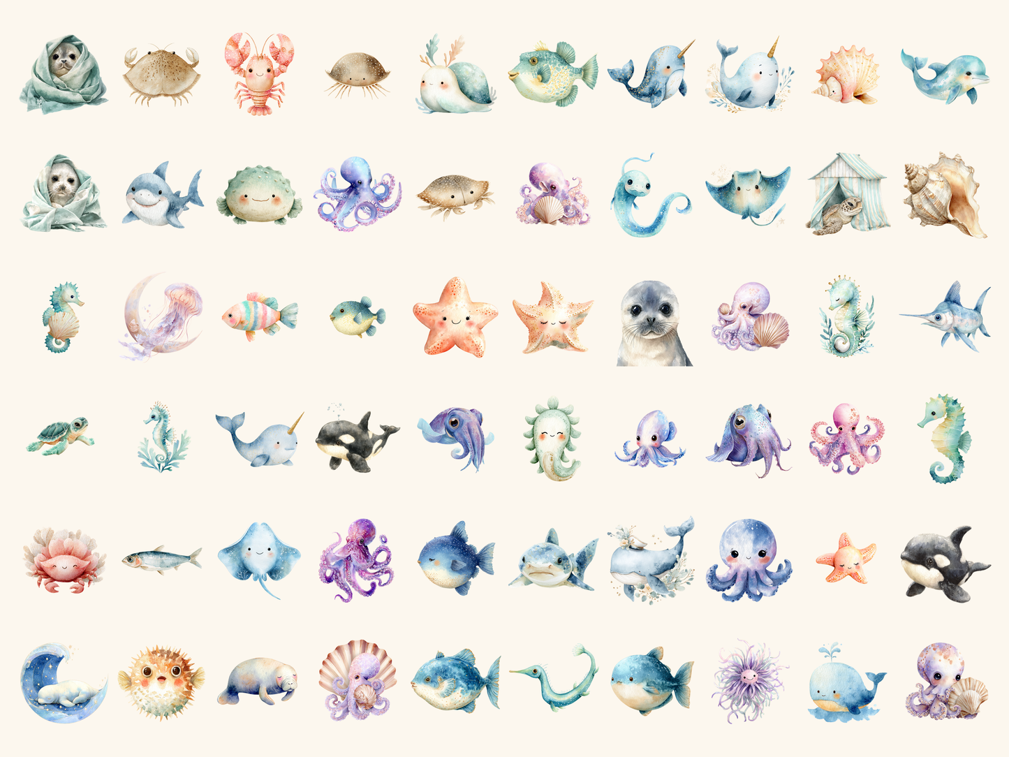 Ocean Babies Watercolor Clipart