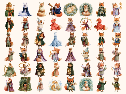 Fairytale Foxes Watercolor Clipart