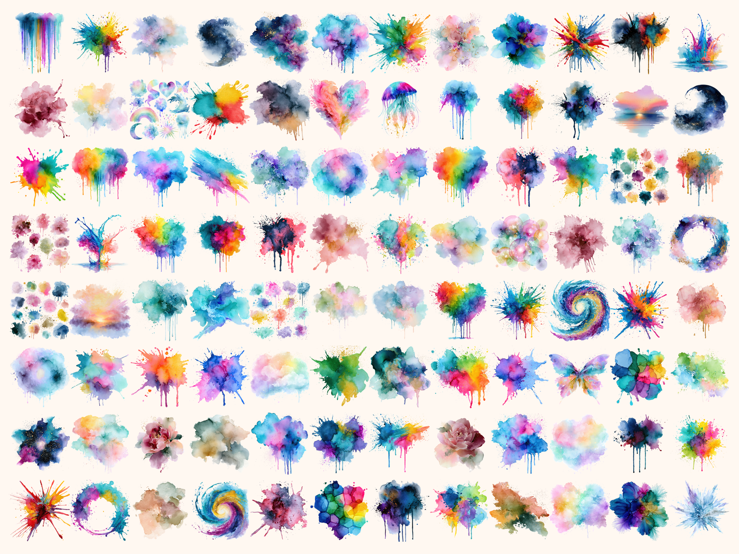 Dreamy Color Splashes Watercolor Clipart