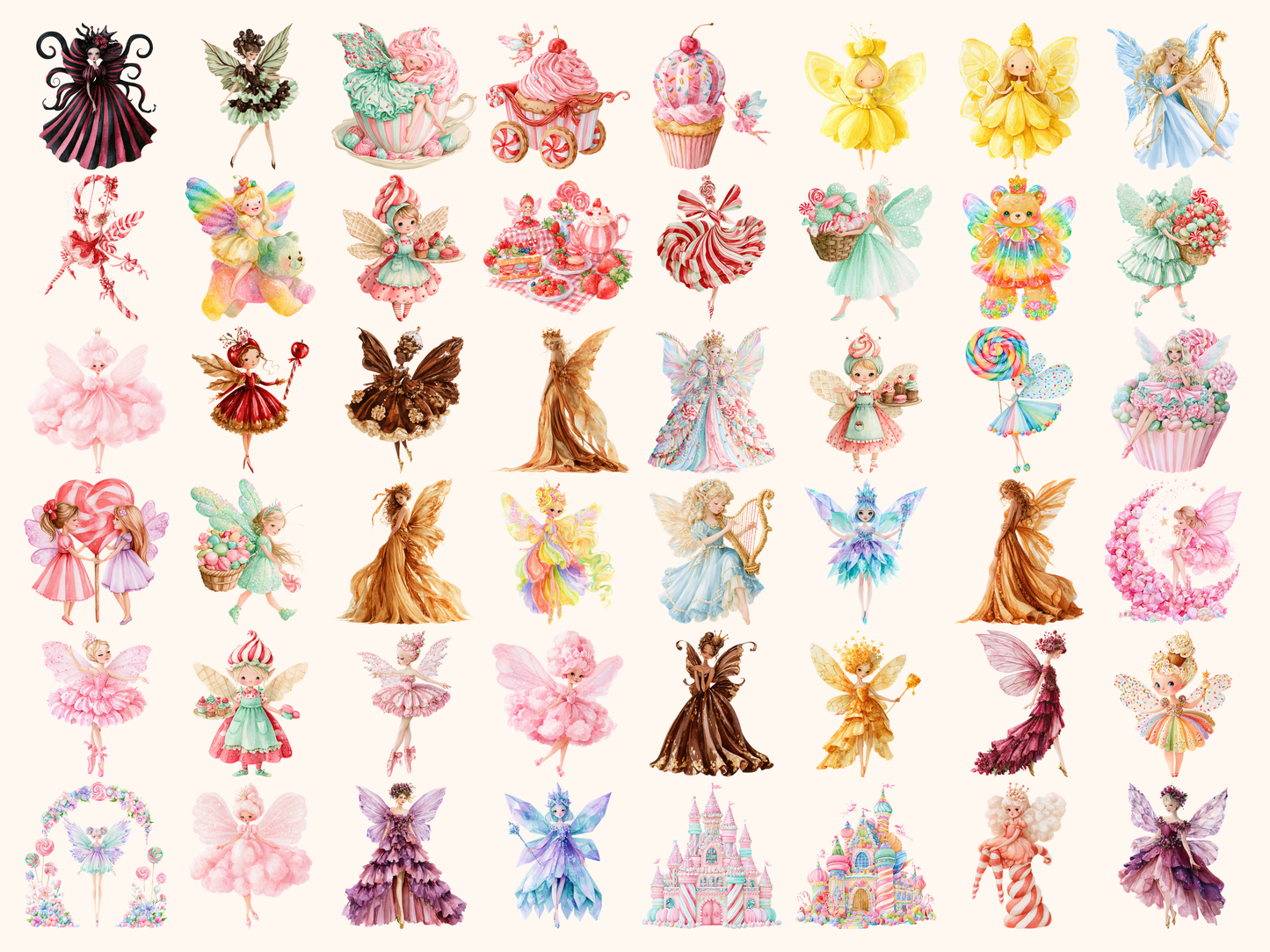Candy Fairy Watercolor Clipart
