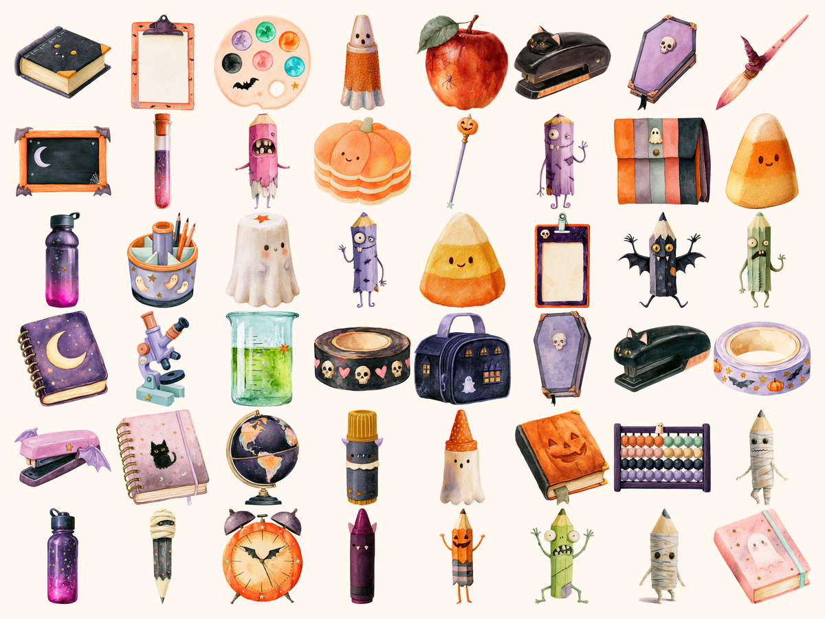Halloween School Watercolor Clipart