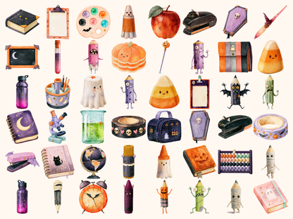 Halloween School Watercolor Clipart