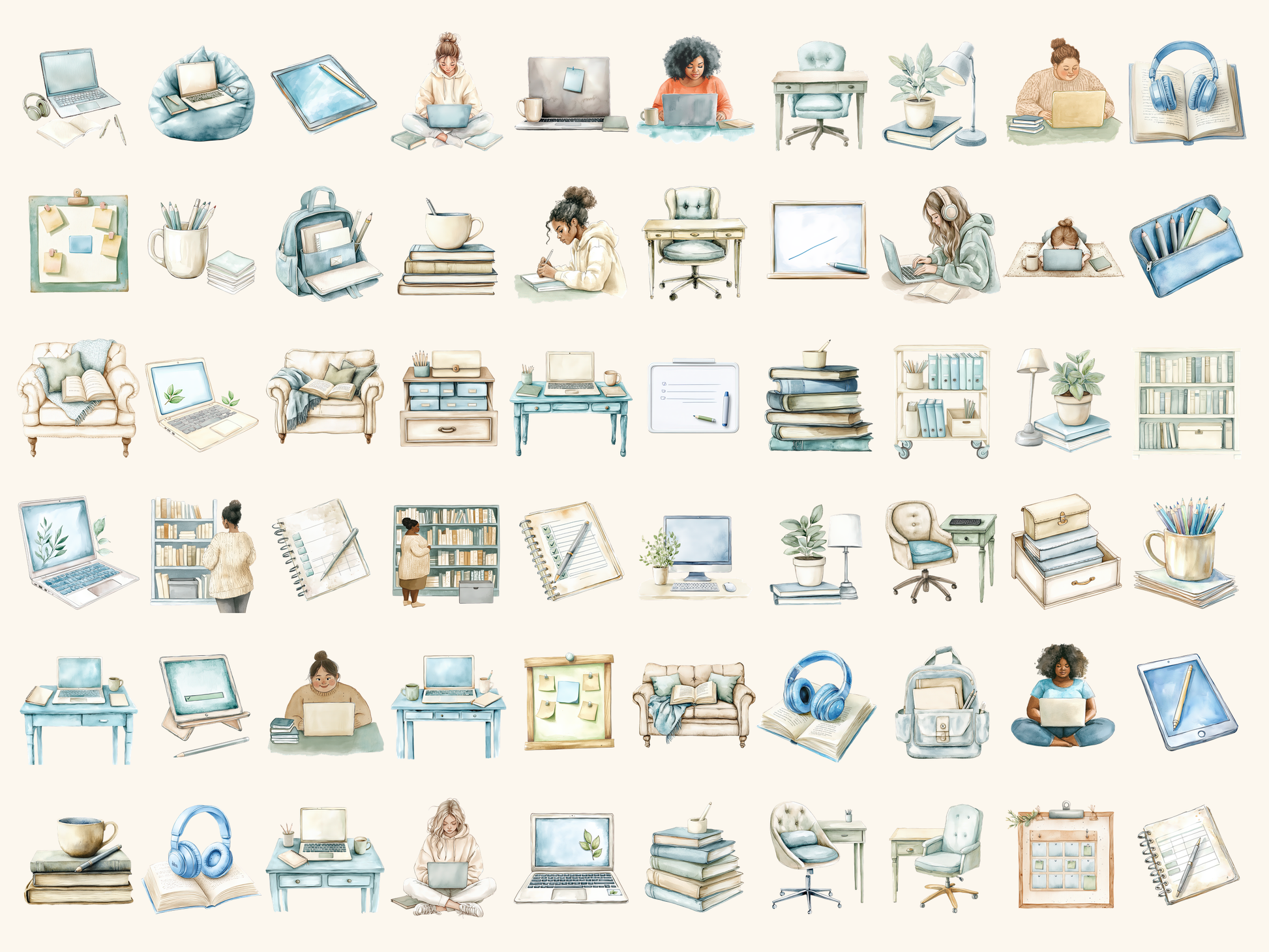 Home Study Watercolor Clipart