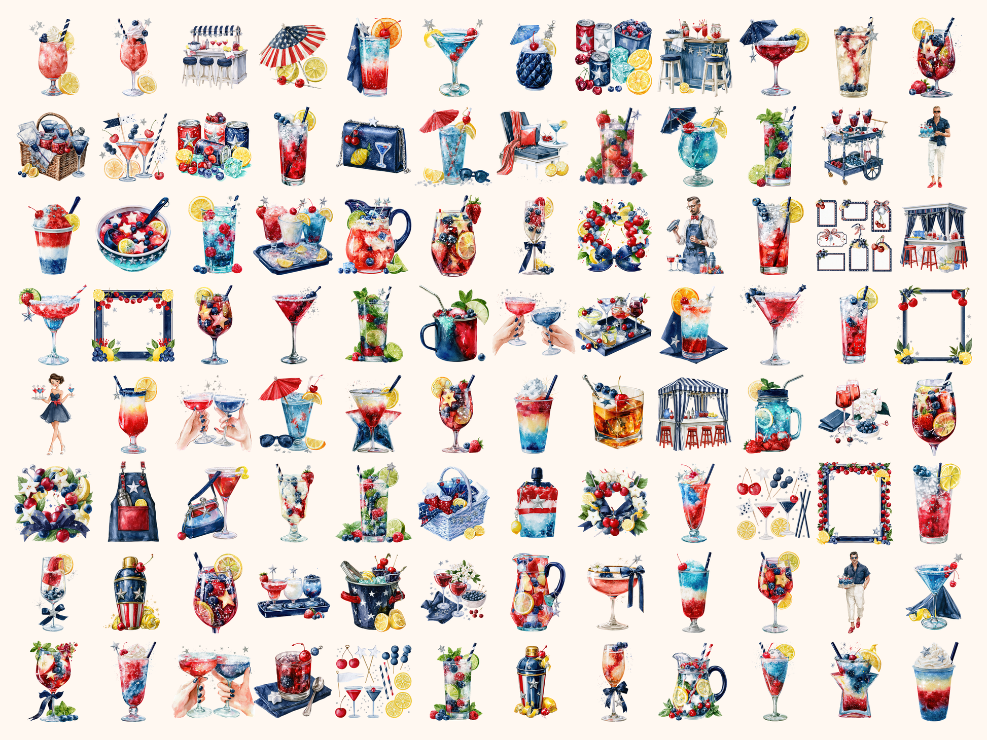 Patriotic Cocktails Watercolor Clipart