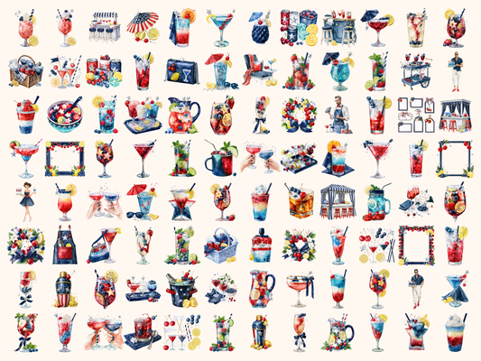 Patriotic Cocktails Watercolor Clipart