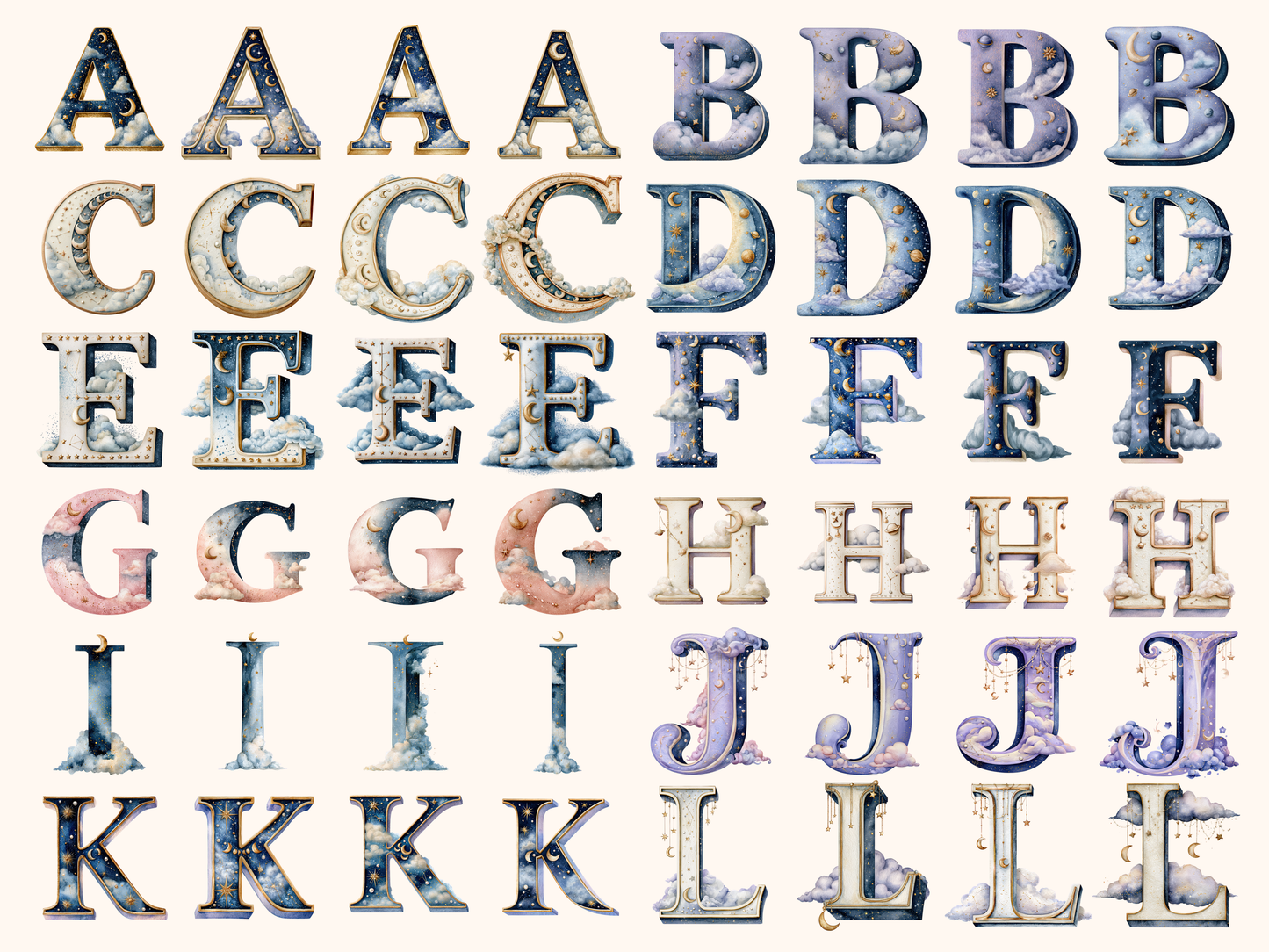 Celestial Moon & Stars Alphabet & Numbers