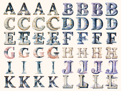 Celestial Moon & Stars Alphabet & Numbers