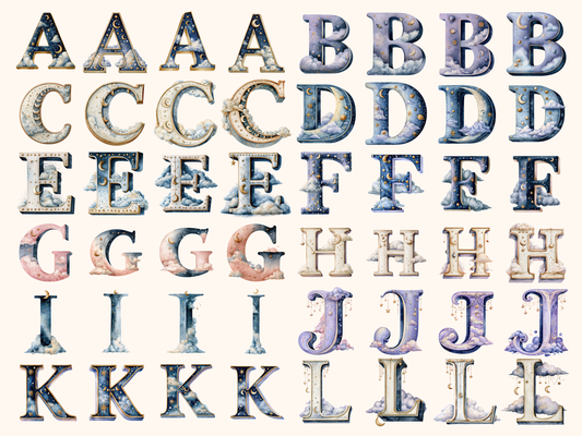 Celestial Moon & Stars Alphabet & Numbers