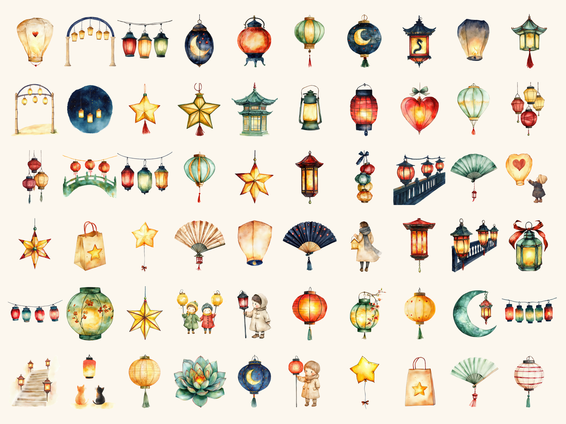 Lantern Festival Watercolor Clipart