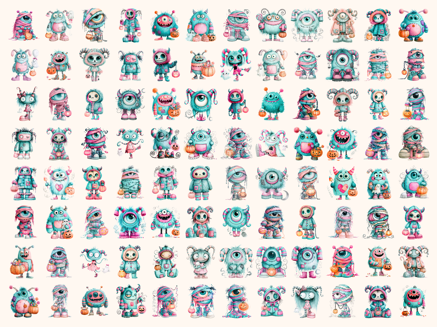 Pastel Monsterween Watercolor Clipart
