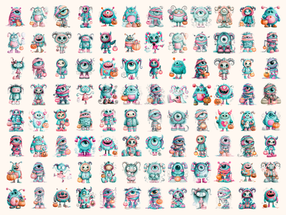 Pastel Monsterween Watercolor Clipart