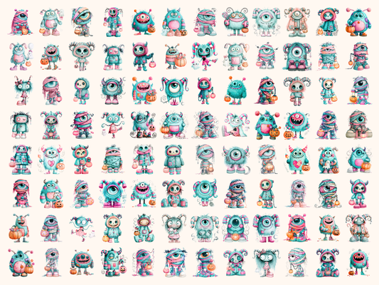 Pastel Monsterween Watercolor Clipart
