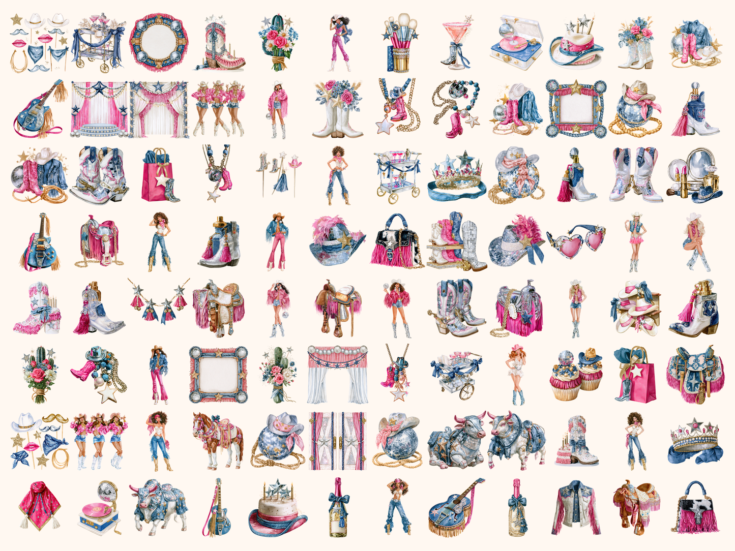 Disco Cowgirl Watercolor Clipart