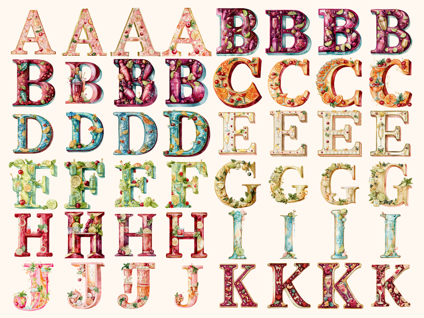 Cocktail Alphabet & Numbers