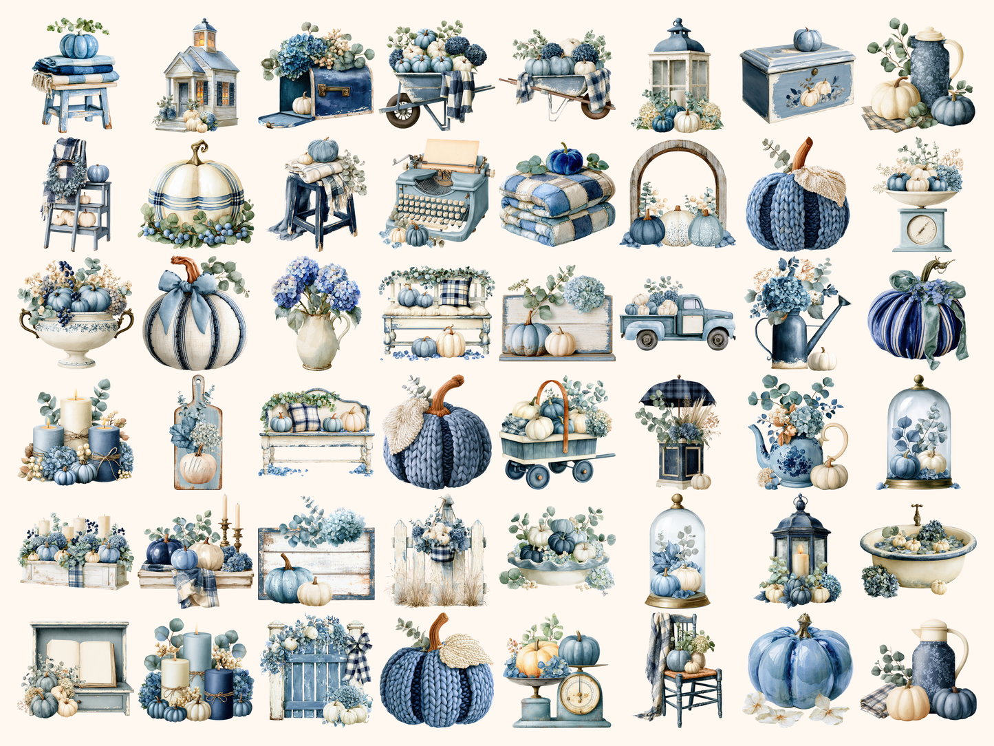 Blue Fall Watercolor Clipart