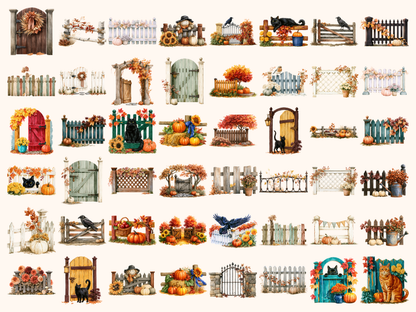 Autumn Fences Watercolor Clipart