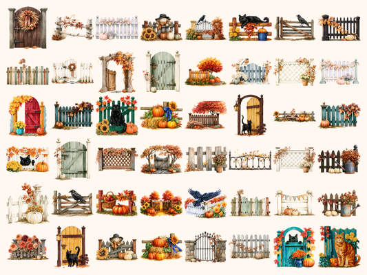 Autumn Fences Watercolor Clipart