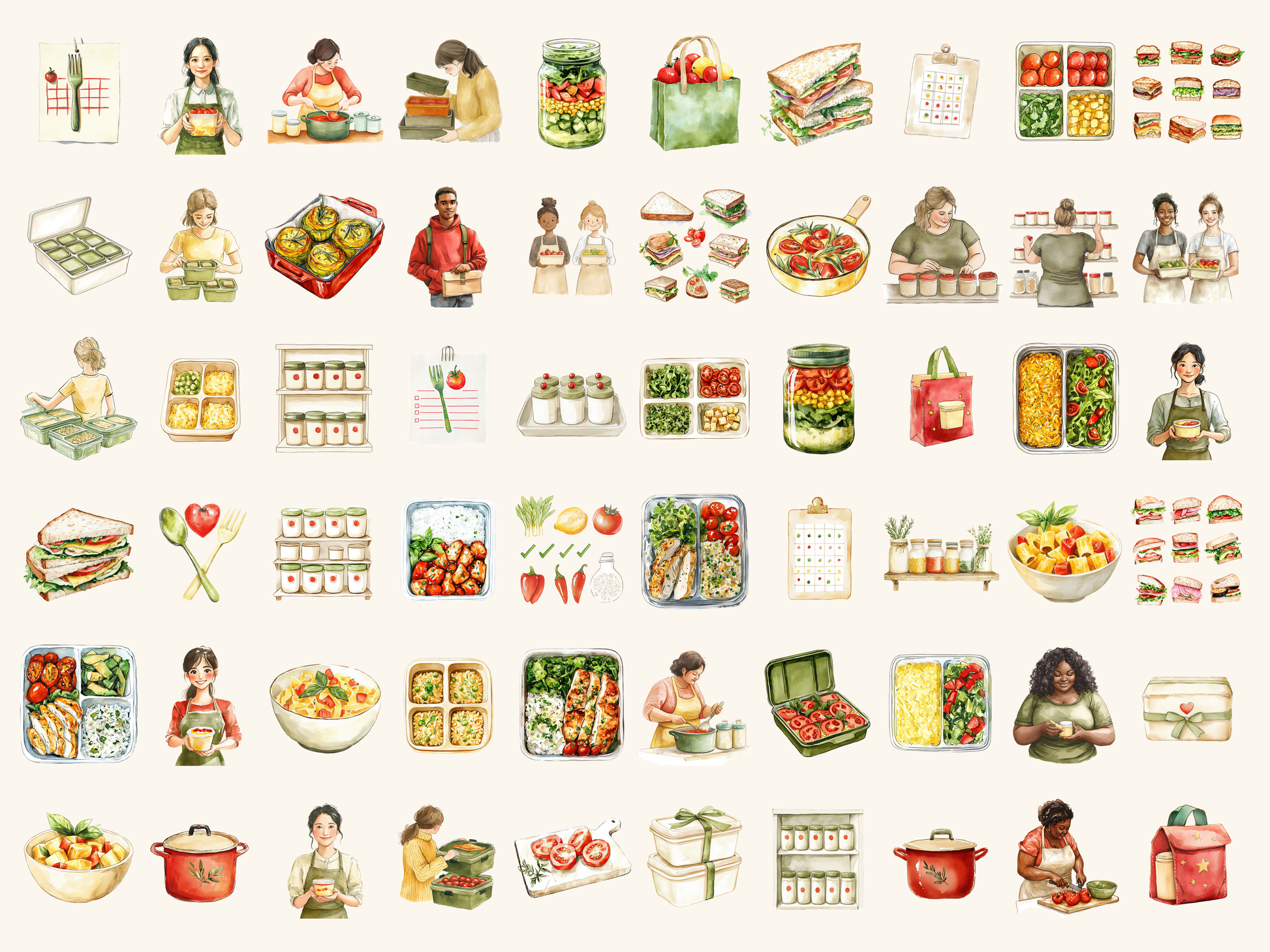 Meal Prep Watercolor Clipart
