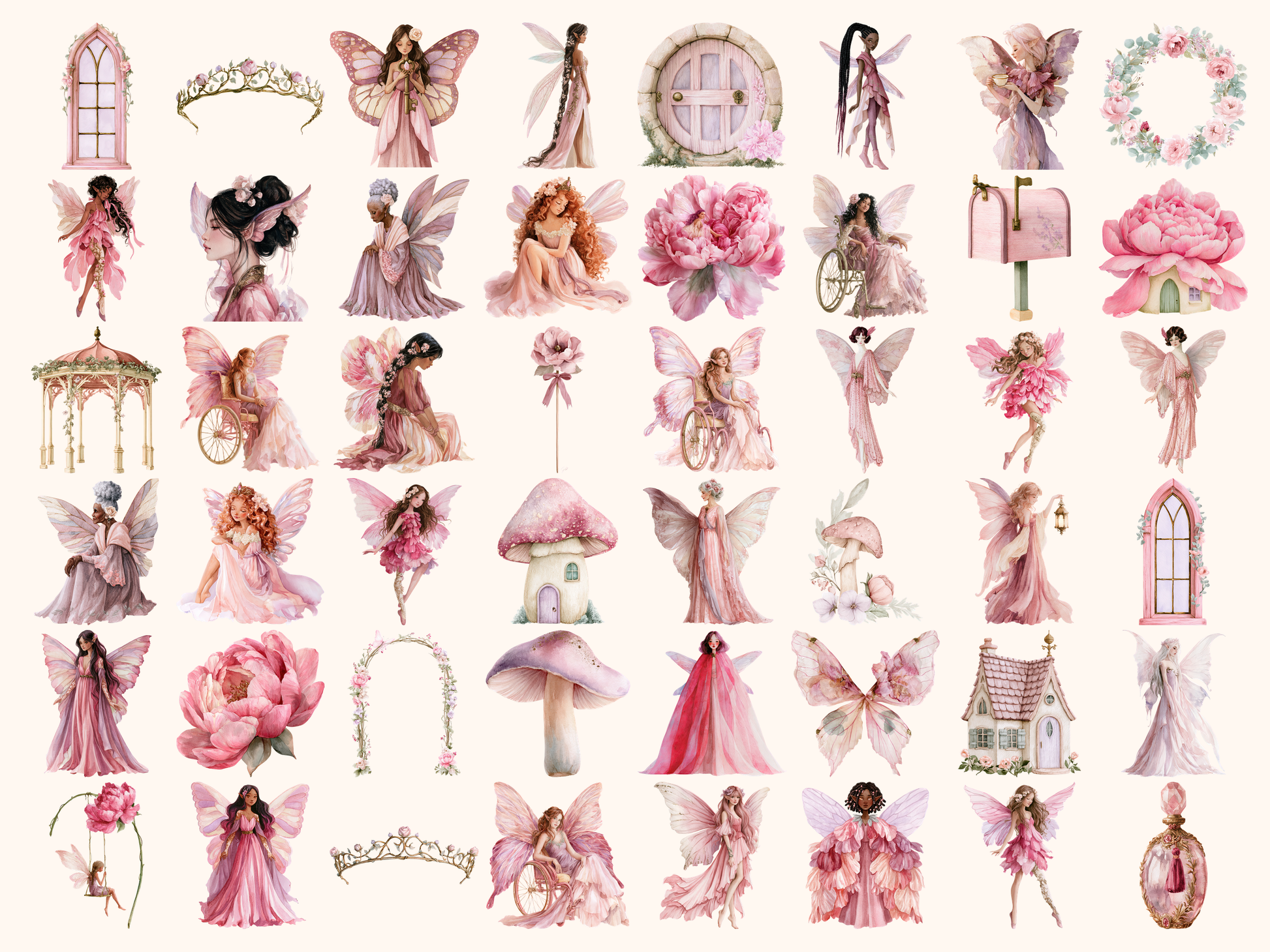 Pink Fairies Watercolor Clipart