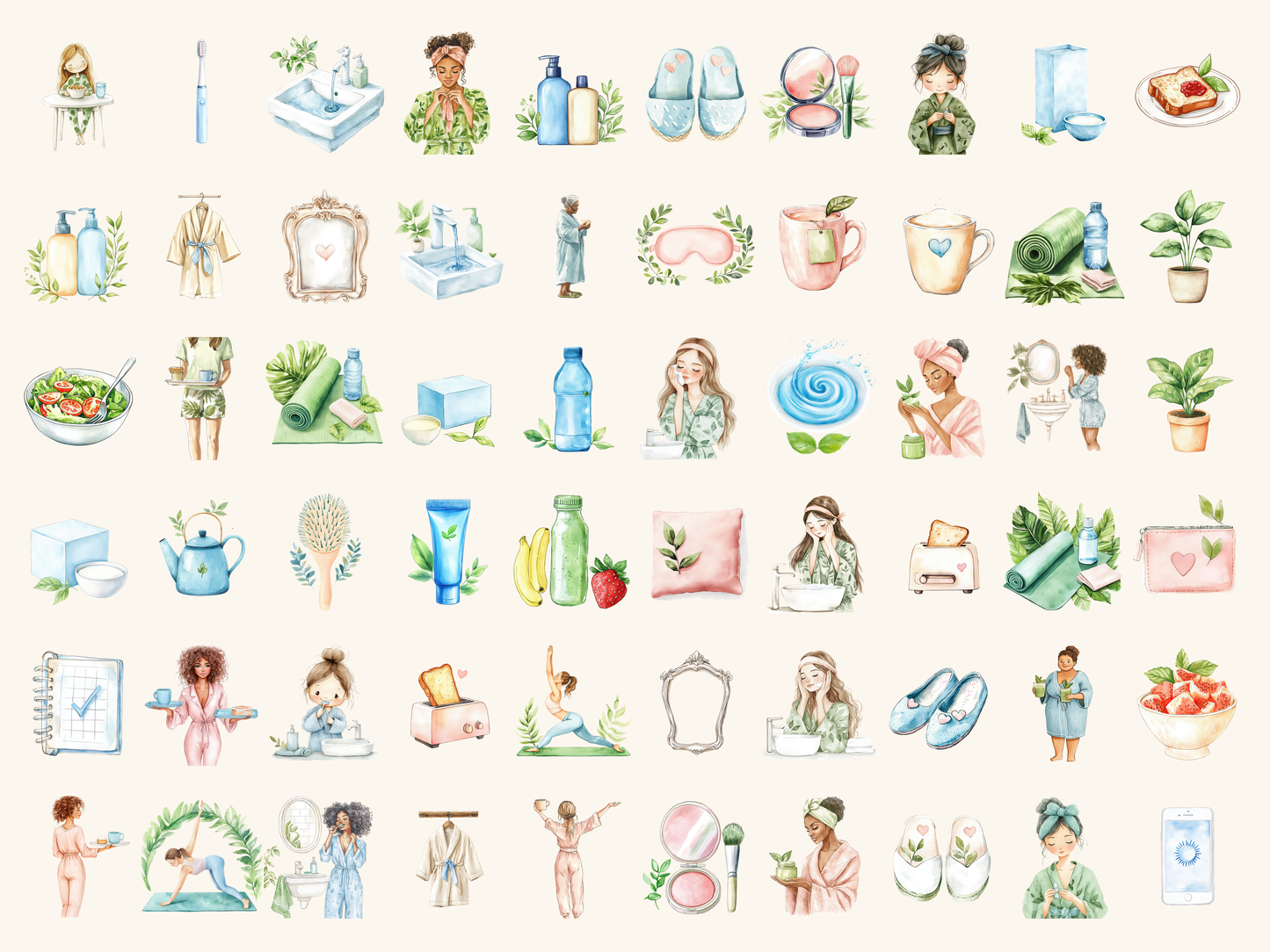 Morning Routine Watercolor Clipart