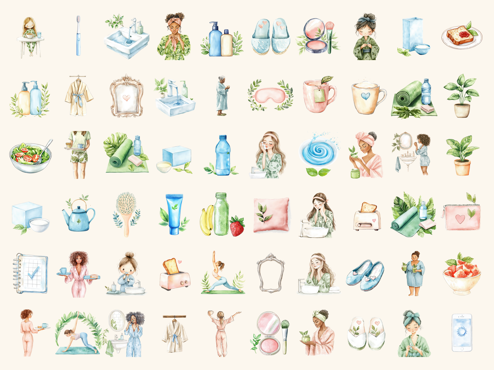 Morning Routine Watercolor Clipart