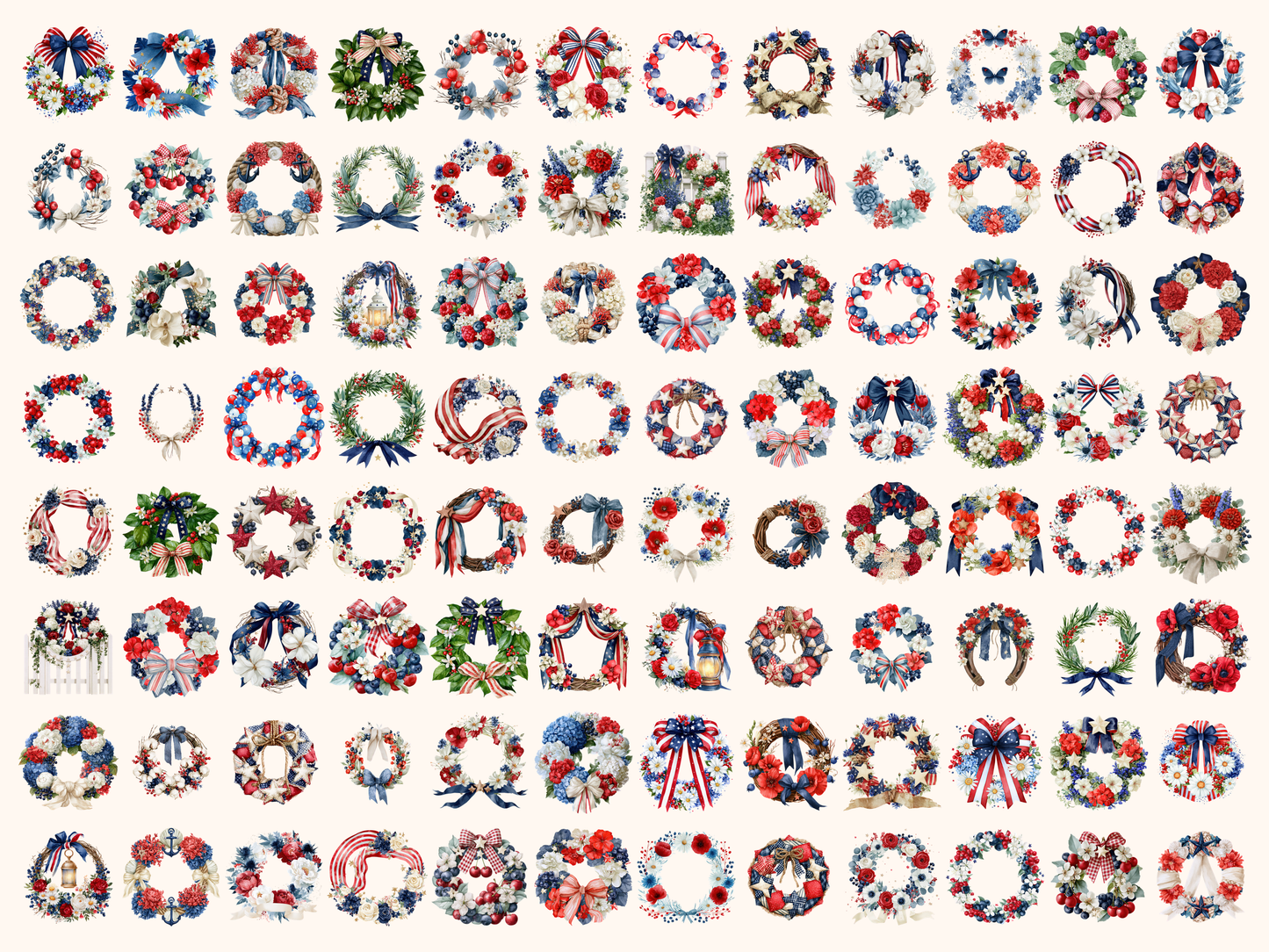 Red, White & Blue Wreath Watercolor Clipart