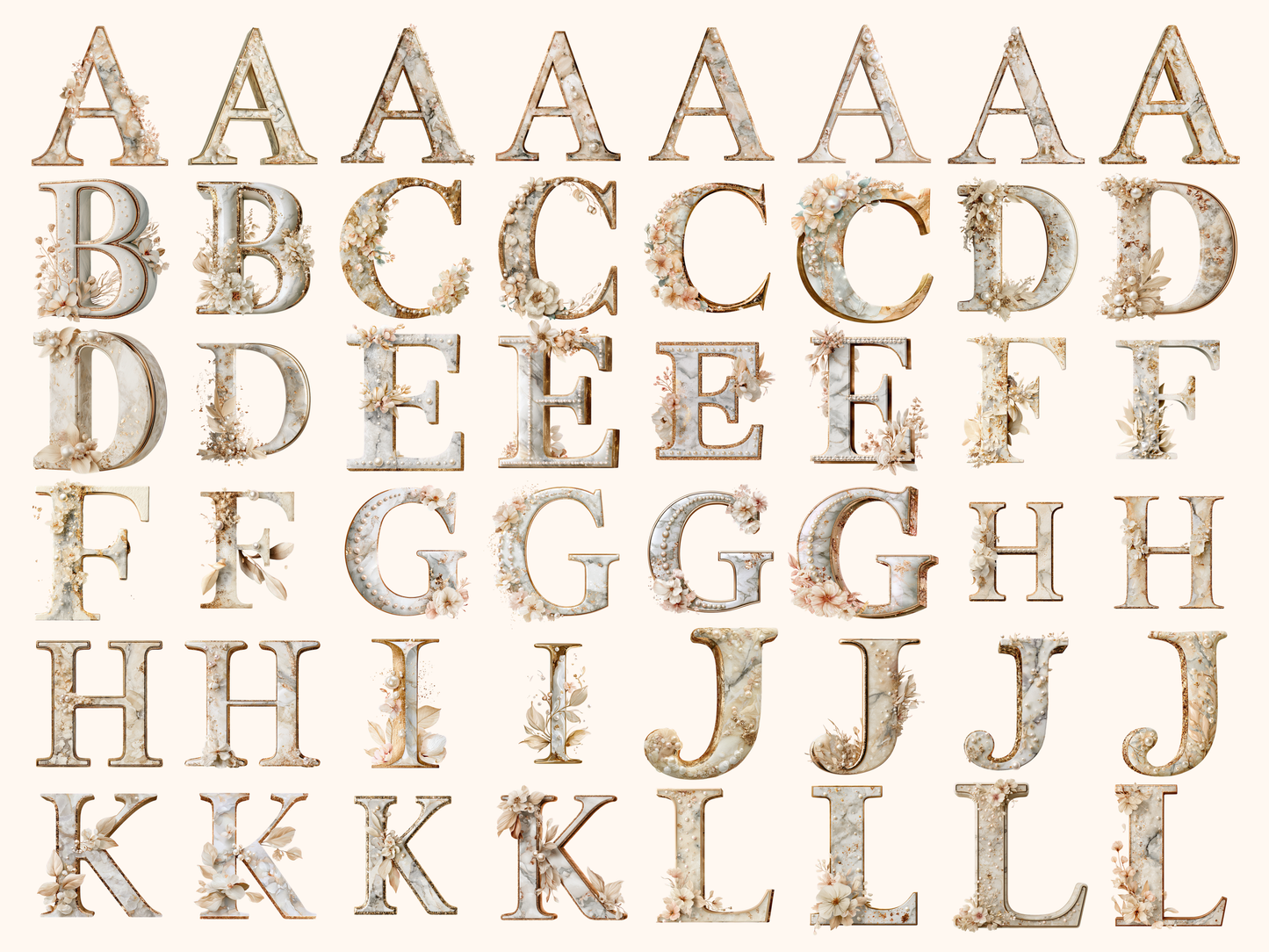 Elegant Gold Monogram Alphabet & Numbers