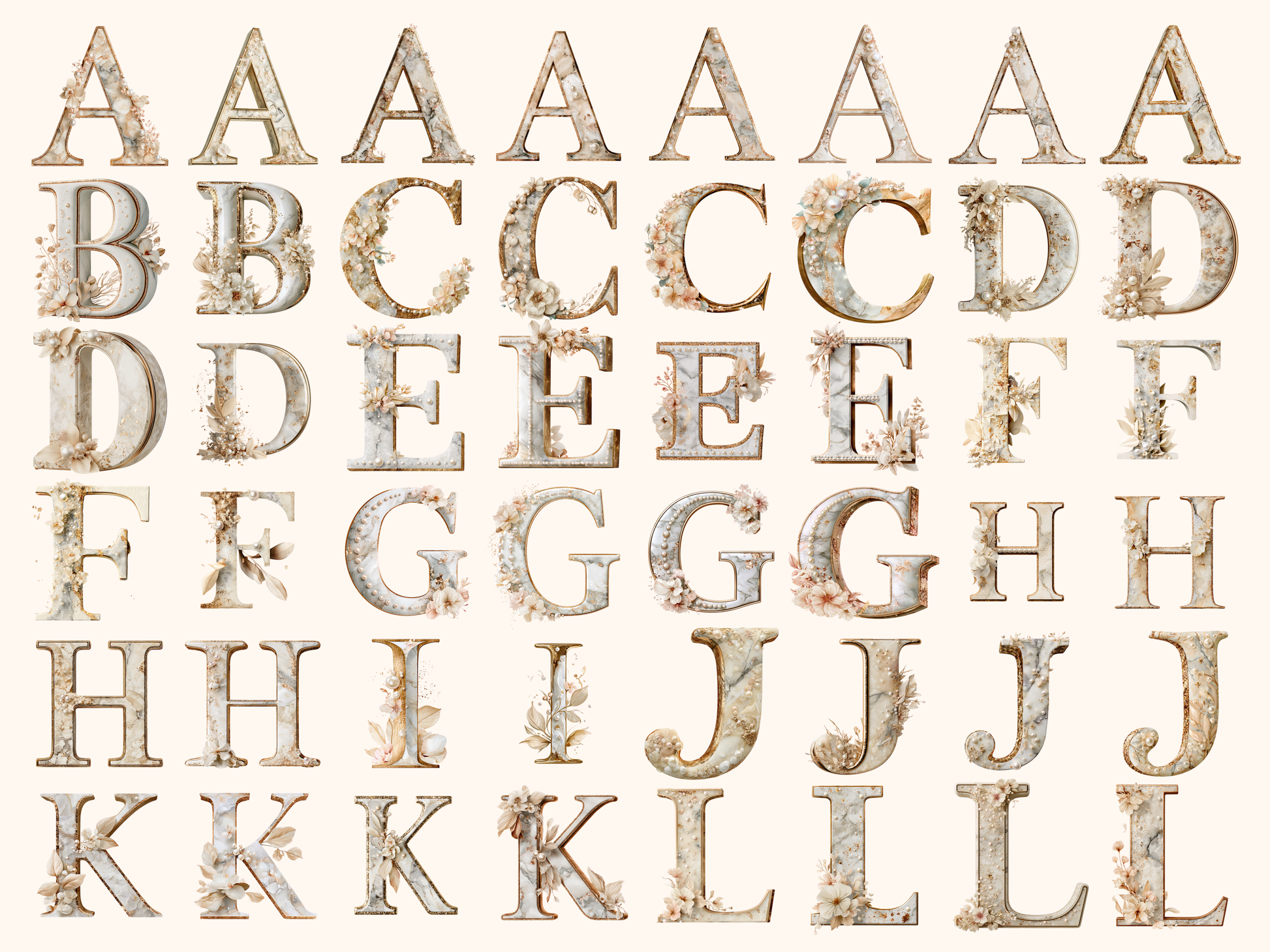 Elegant Gold Monogram Alphabet & Numbers