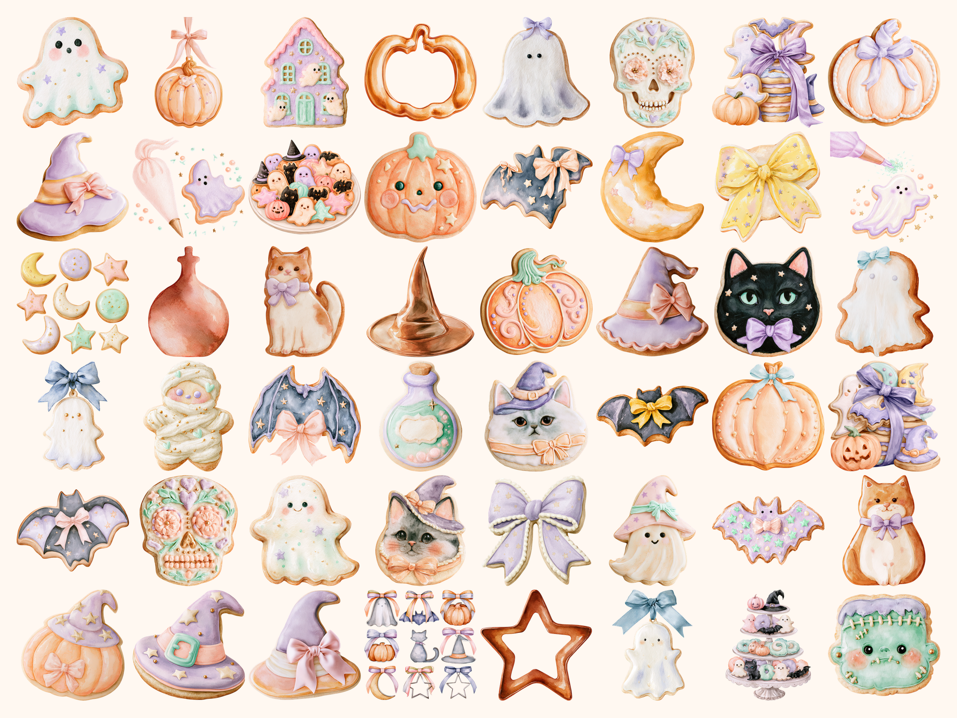 Pastel Halloween Cookies Watercolor Clipart