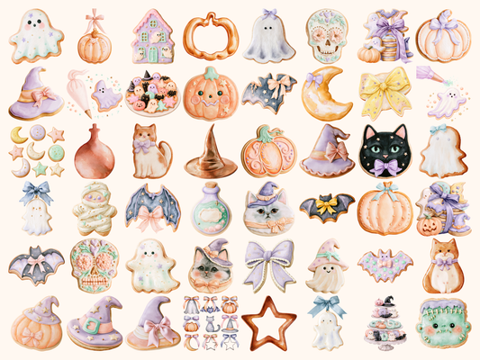 Pastel Halloween Cookies Watercolor Clipart