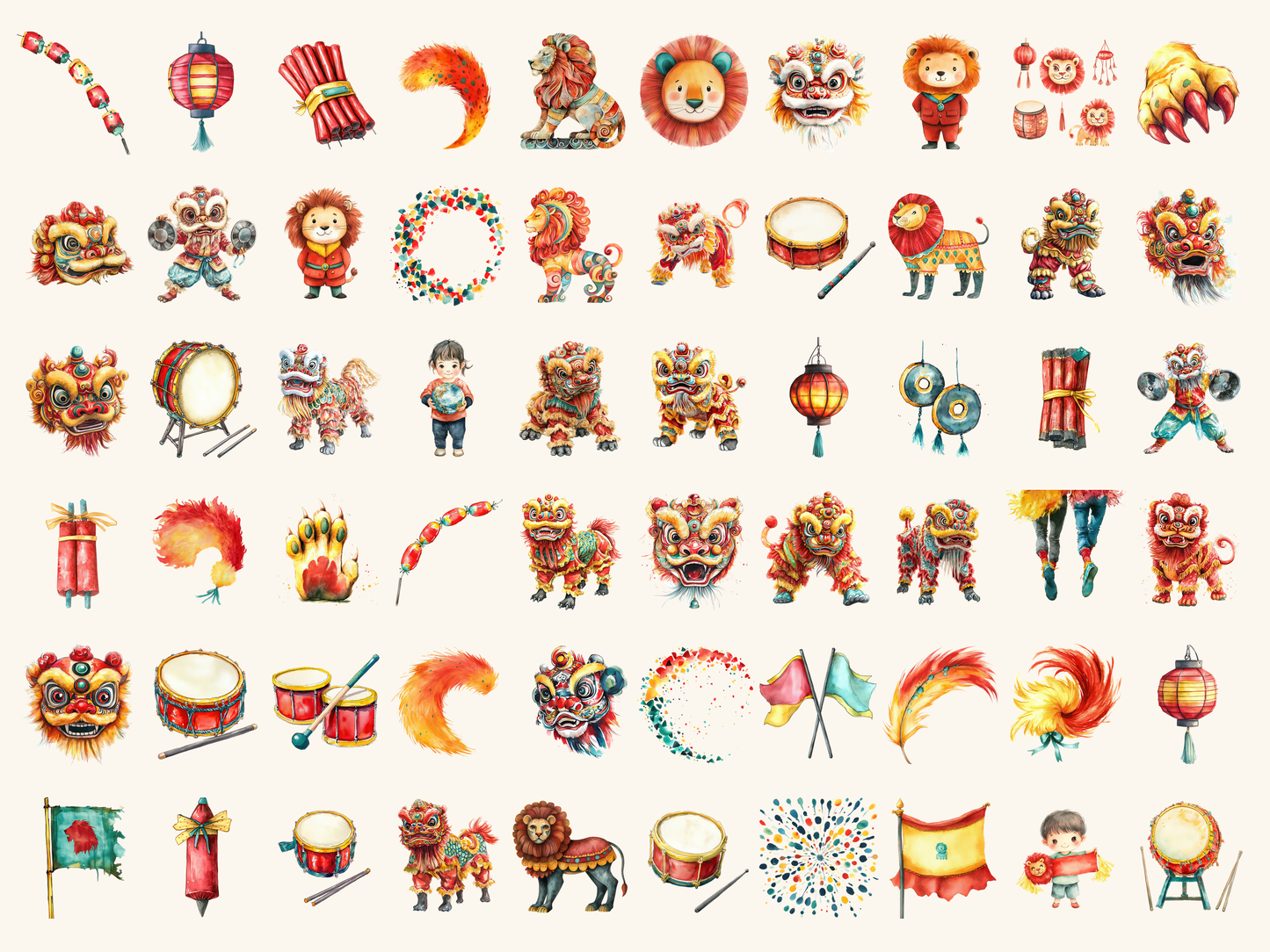 Lion Parade Watercolor Clipart