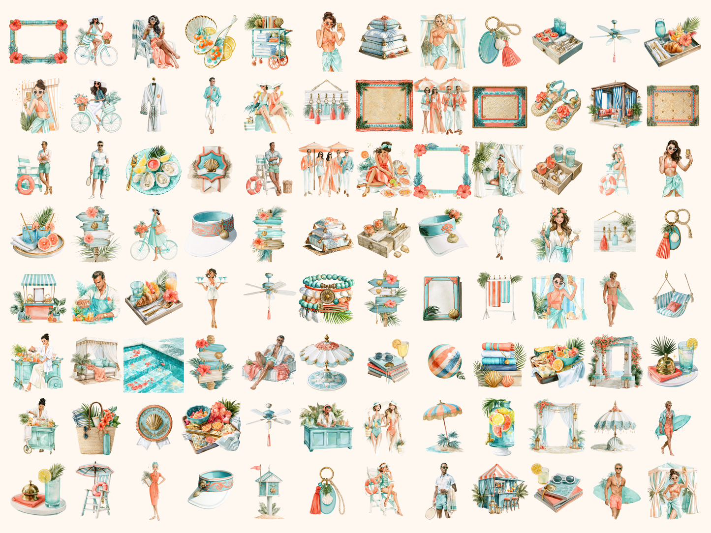 Beach Club Watercolor Clipart