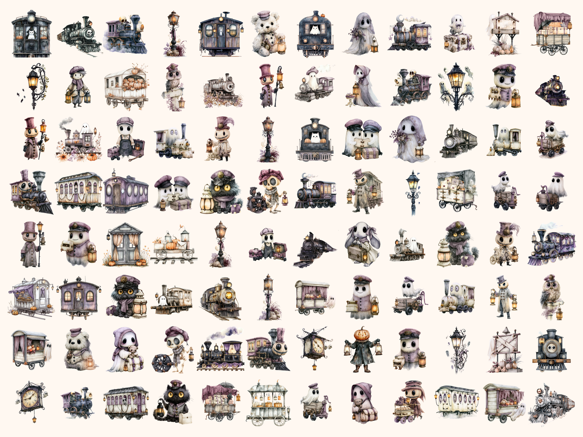 Haunted Train Watercolor Clipart