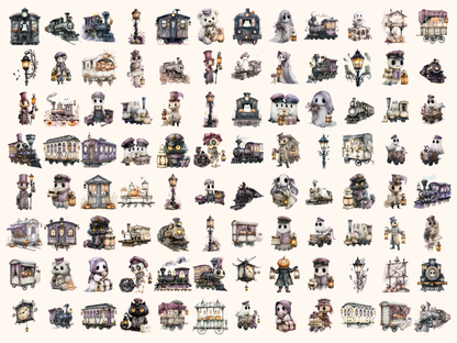 Haunted Train Watercolor Clipart