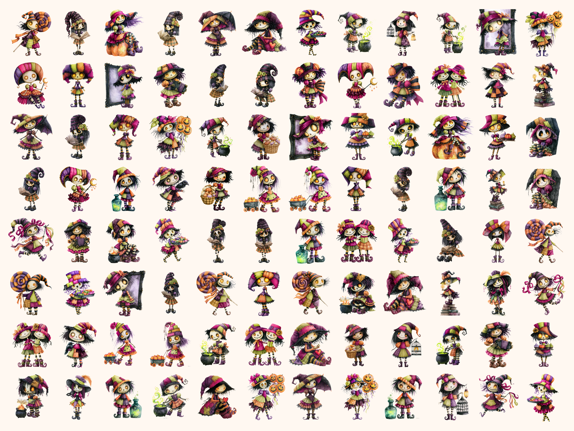Stitched Spooky Dolls Watercolor Clipart