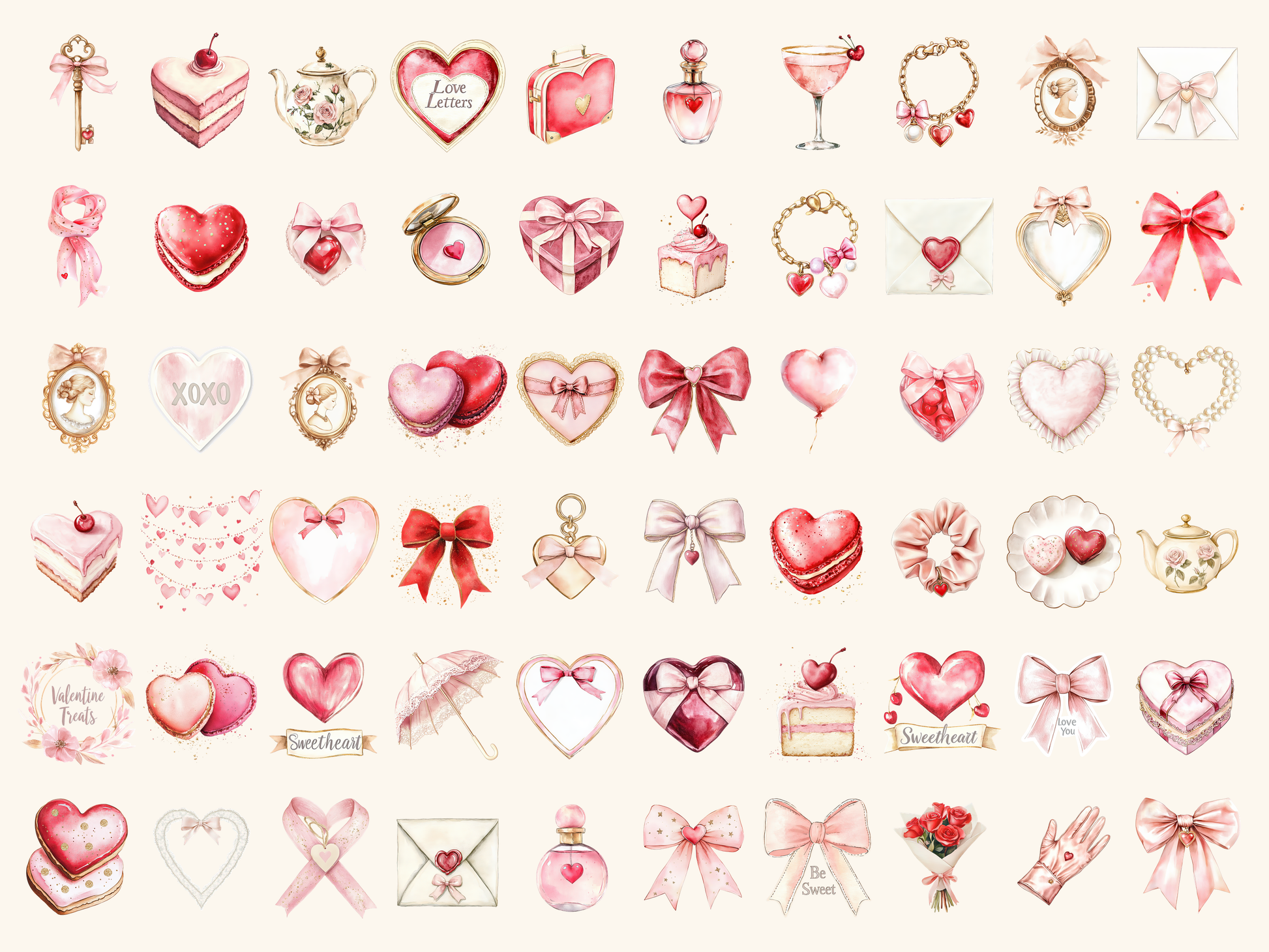 Coquette Valentine Watercolor Clipart