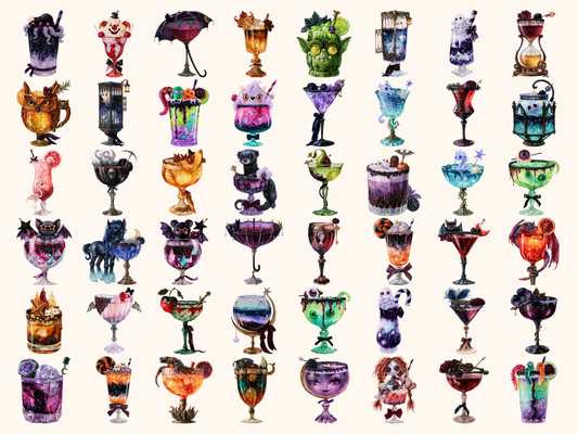 Halloween Cocktails Watercolor Clipart