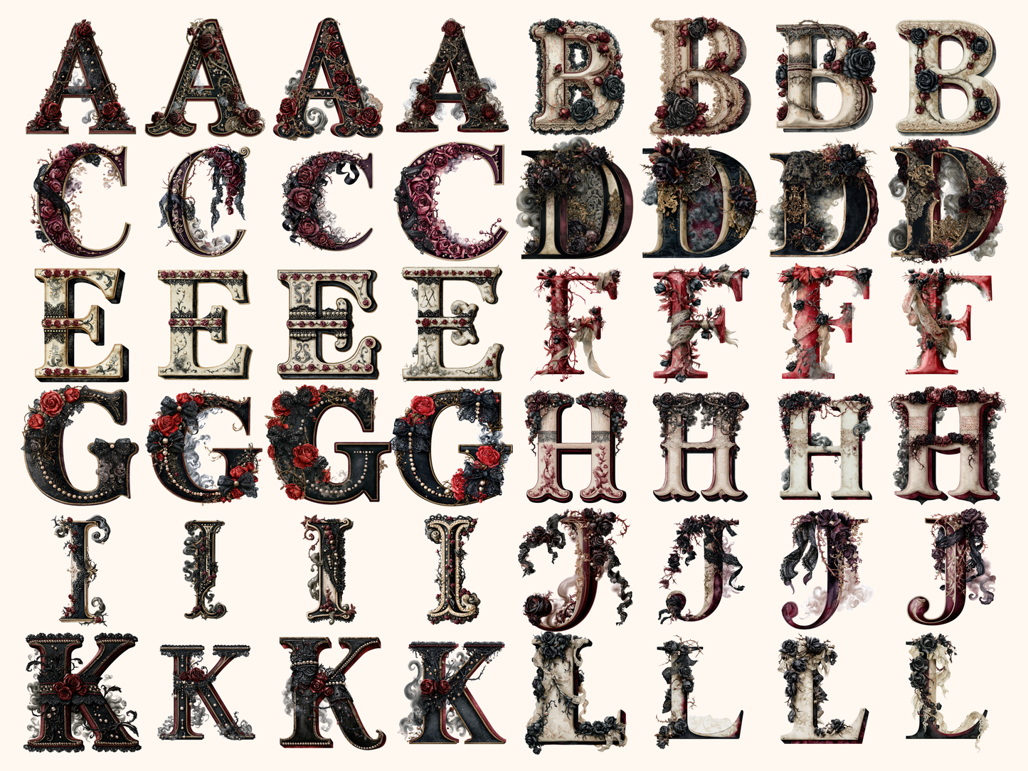 Gothic Romance Alphabet & Numbers