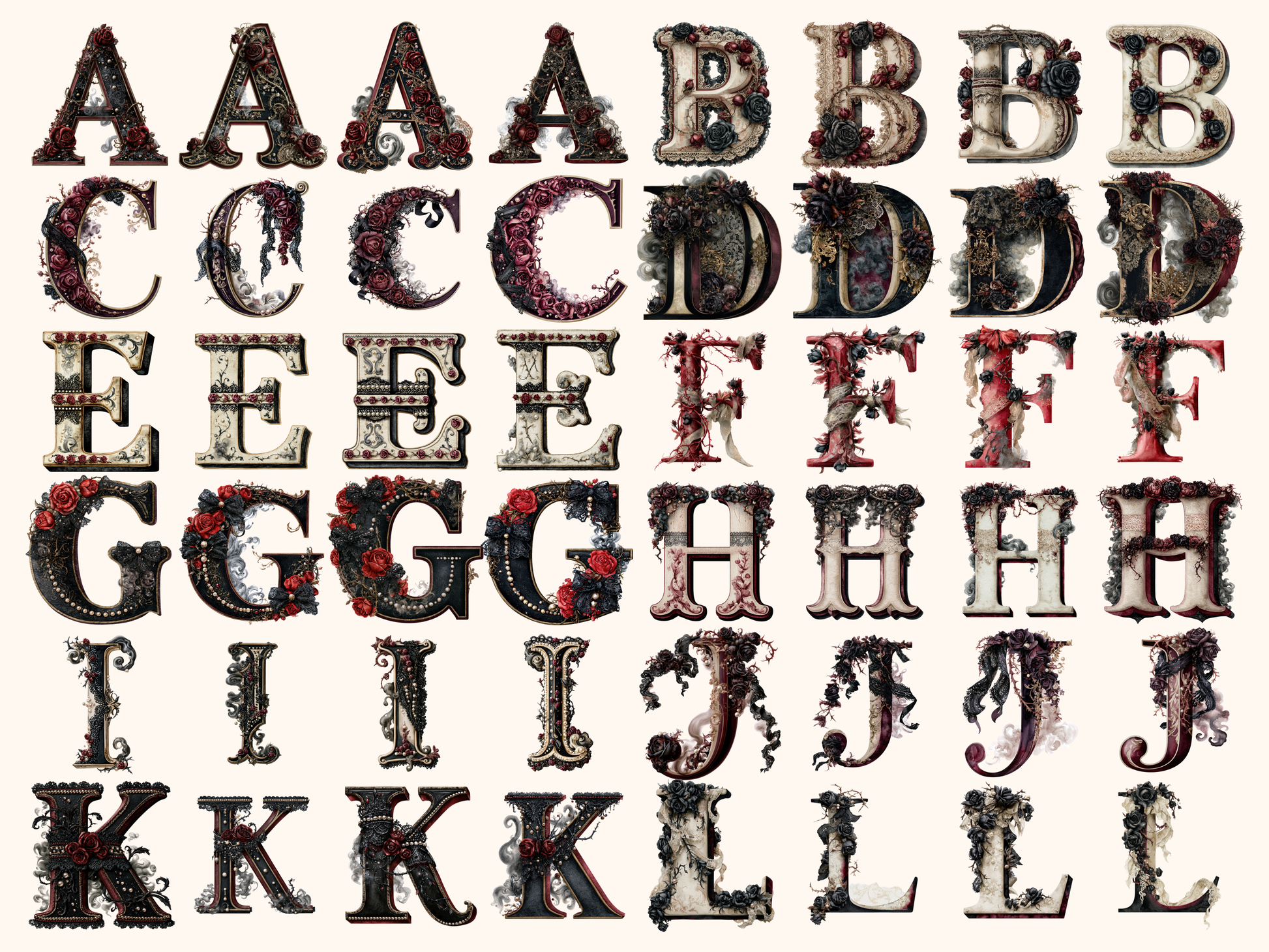Gothic Romance Alphabet & Numbers