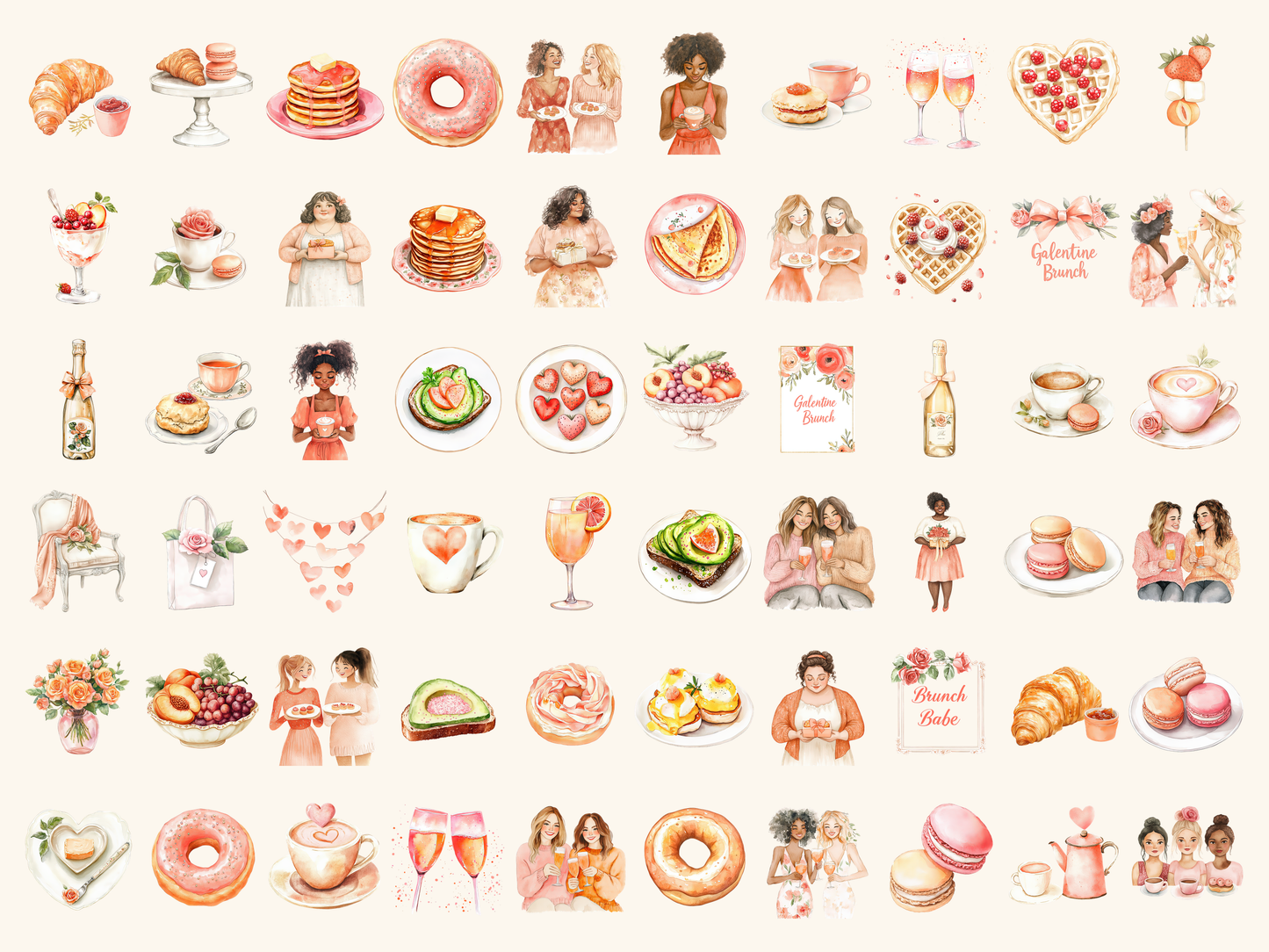 Galentine Brunch Watercolor Clipart